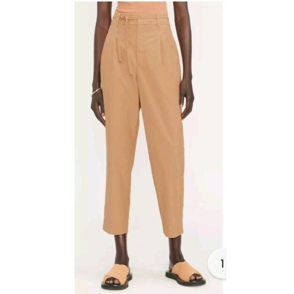 Everlane The Poplin Pleated Taper Pant Brown Caramel Size 14 - Picture 1 of 12